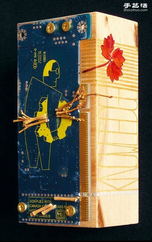 掉落葉子與電子垃圾DIY制作環(huán)保藝術(shù)作品 -  itrip.net.cn
