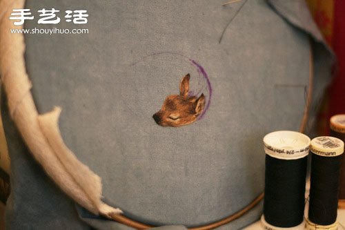 手工刺繡安睡沉睡的梅花鹿圖案圖解教程 -  itrip.net.cn