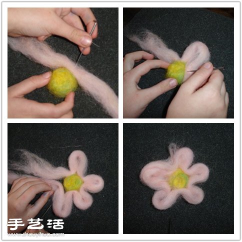 羊毛氈手工DIY制作耳機(jī)裝飾花圖解教程 -  itrip.net.cn