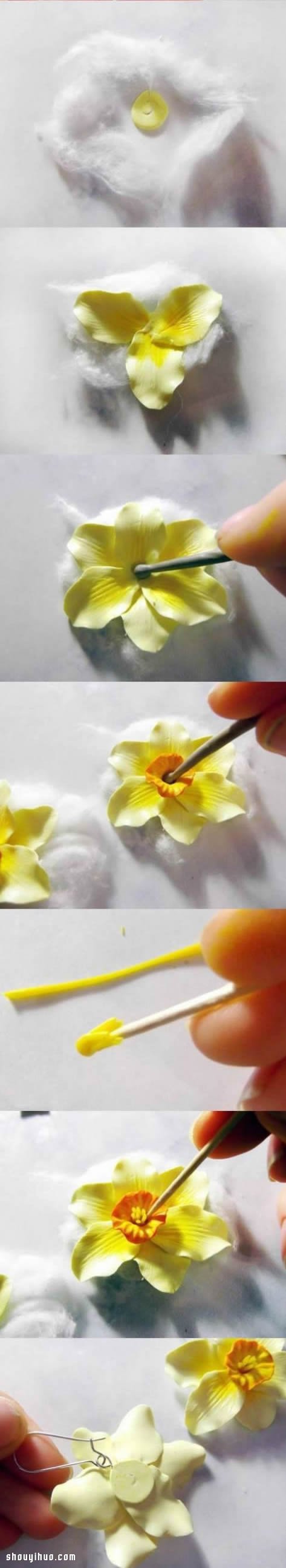 雅致黃花軟陶耳環(huán)耳飾DIY手工制作圖解教程 -  itrip.net.cn