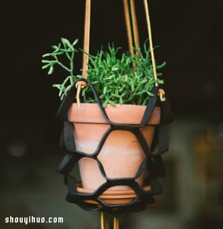 簡約皮革花盆架DIY 皮革盆栽吊架手工制作 -  itrip.net.cn