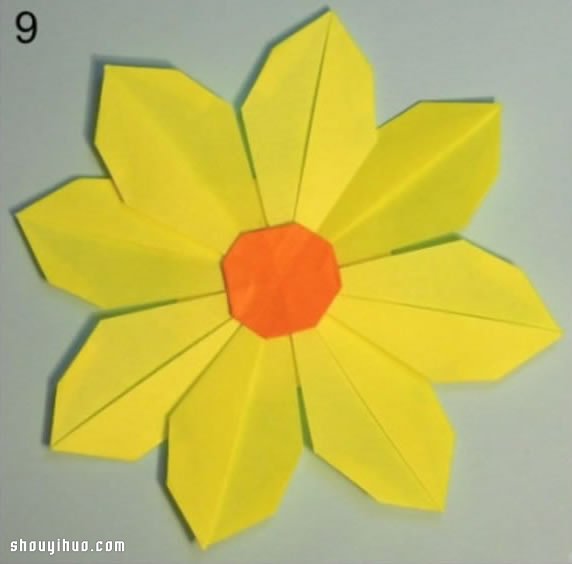 盛開的小黃花折紙 向日葵紙花折法圖解教程 -  itrip.net.cn