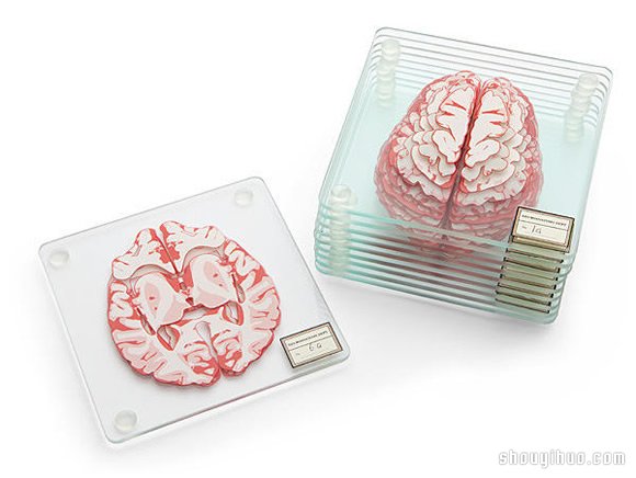 ThinkGeek 推出的大腦切片玻璃杯墊 -  itrip.net.cn