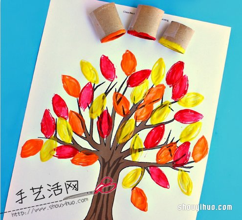 漂亮大樹的畫法 用衛(wèi)生紙卷筒很容易！ -  itrip.net.cn