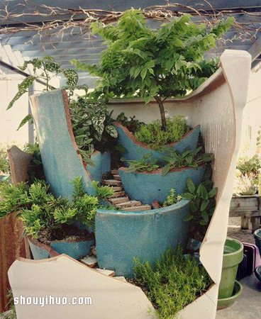打破的花盆變廢為寶 DIY童話般美麗的盆景 -  itrip.net.cn