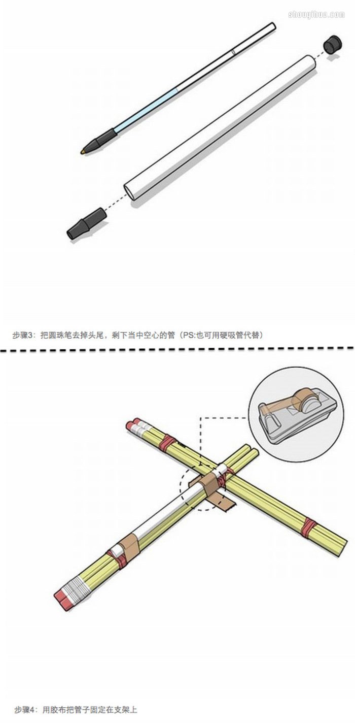 自制玩具弩的方法 用鉛筆和皮筋制作玩具弩 -  itrip.net.cn