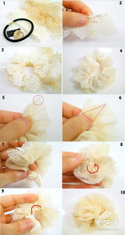 森女風(fēng)蕾絲頭繩DIY 蕾絲布花朵頭繩制作教程 -  itrip.net.cn