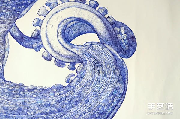 耗時(shí)一年，用圓珠筆畫(huà)出寫(xiě)實(shí)霸氣的巨型章魚(yú) -  itrip.net.cn