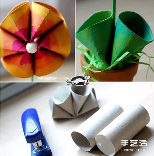 兒童簡單手工：利用衛(wèi)生紙卷筒制作小花盆景 -  itrip.net.cn