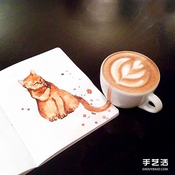 咖啡貓插畫：聞到濃濃咖啡香氣就清醒了一半 -  itrip.net.cn