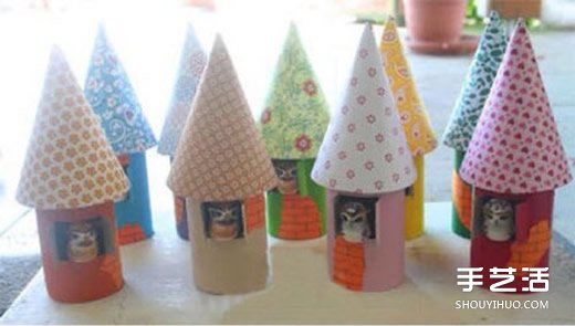 幼兒利用衛(wèi)生紙卷筒制作尖頂小屋的方法教程 -  itrip.net.cn