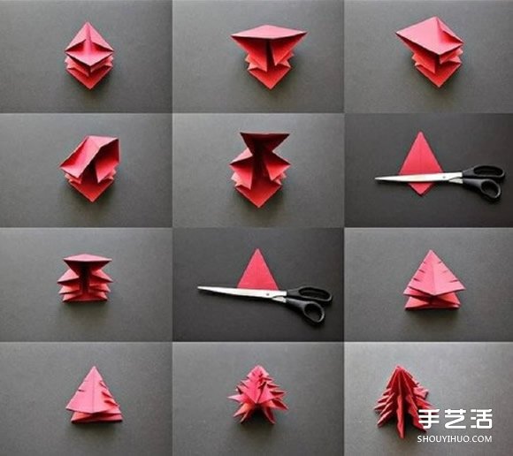 一張紙折紙圣誕樹的折法 立體圣誕樹折紙圖解 -  itrip.net.cn