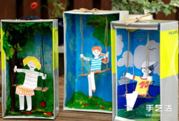 幼兒小手工藝品制作：鞋盒里蕩秋千的小人 -  itrip.net.cn
