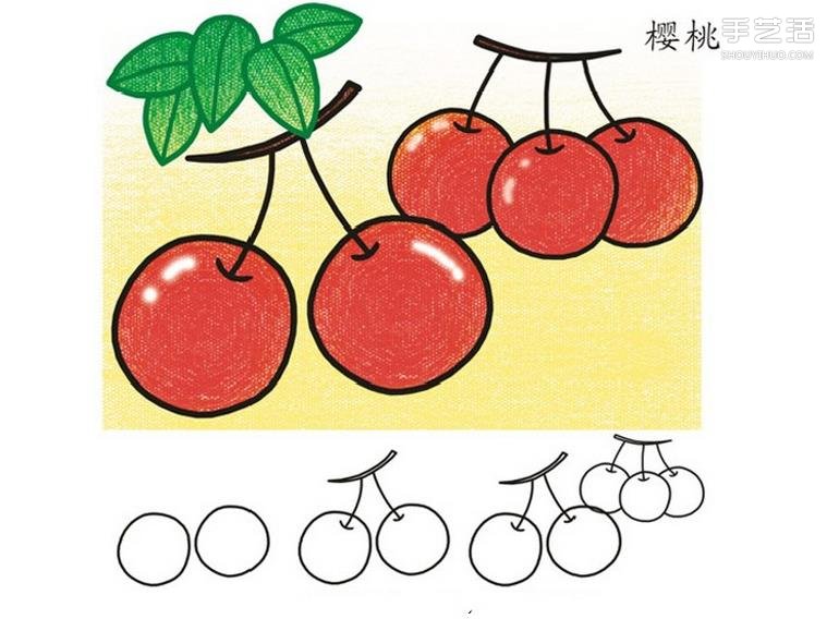 彩色櫻桃簡筆畫的畫法 簡單櫻桃簡筆畫步驟 -  itrip.net.cn