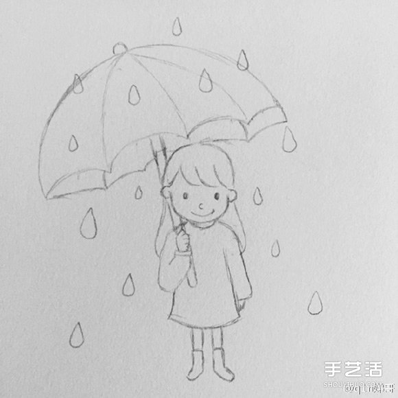 雨中打傘的小女孩簡筆畫畫法圖片教程 -  itrip.net.cn