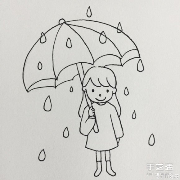 雨中打傘的小女孩簡筆畫畫法圖片教程 -  itrip.net.cn