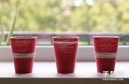毛線纏繞杯子改造小制作 塑料杯子改造教程 -  itrip.net.cn