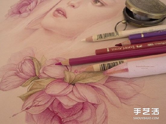 細膩逼真的女生人物肖像彩鉛畫作品圖片 -  itrip.net.cn