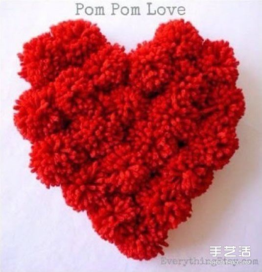 紅彤彤毛線球愛心的做法 手縫到抱枕做裝飾 -  itrip.net.cn