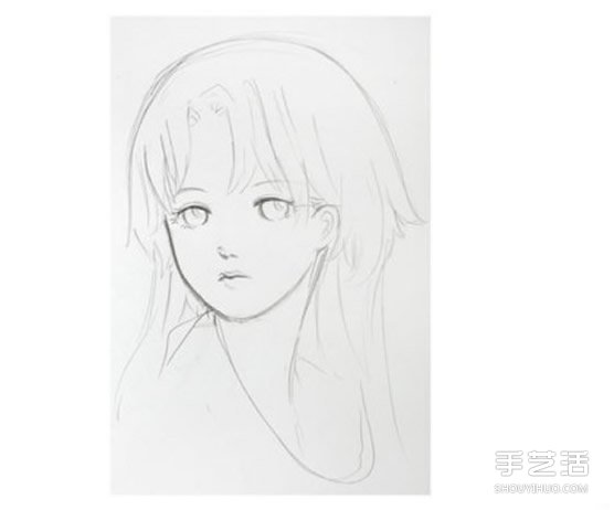 長(zhǎng)發(fā)少女鉛筆畫(huà)教程 少女人物肖像素描圖解 -  itrip.net.cn