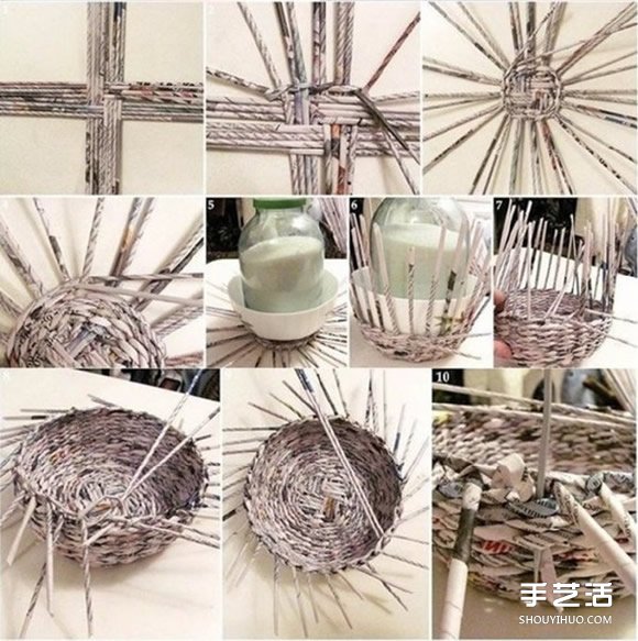 舊報紙編收納籃子的方法 手工編織報紙置物籃 -  itrip.net.cn