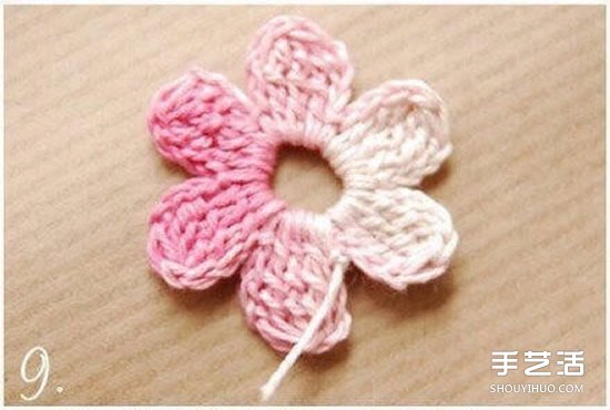 鉤針小花朵圖解教程 六個(gè)花瓣裝飾小花的鉤法 -  itrip.net.cn