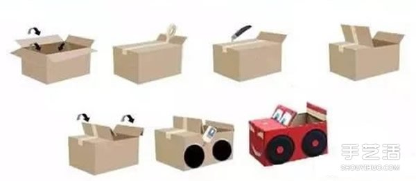 手工紙箱小汽車做法 幼兒園自制紙箱汽車制作 -  itrip.net.cn