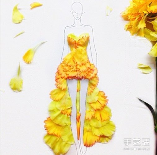 創(chuàng)意花瓣拼畫DIY 讓簡單素描變身時尚女郎 -  itrip.net.cn