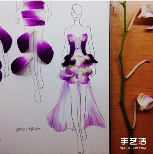 創(chuàng)意花瓣拼畫DIY 讓簡單素描變身時尚女郎 -  itrip.net.cn
