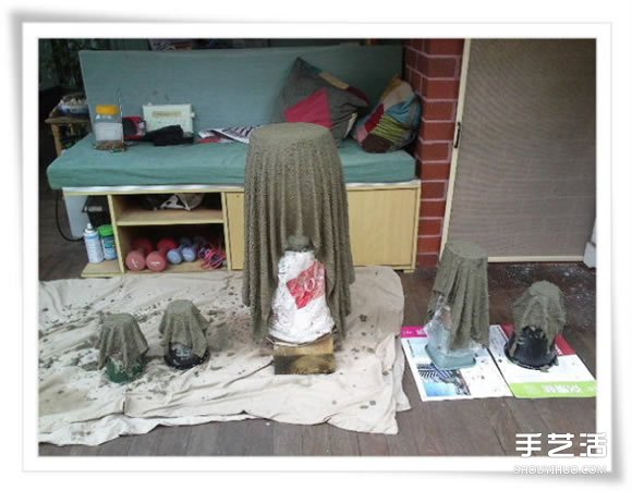 舊毛巾廢物利用做花盆 水泥毛巾花盆手工制作 -  itrip.net.cn