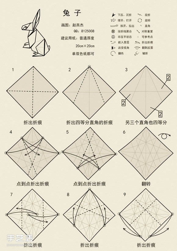 站立兔子的折疊方法圖解 手工折兔子的步驟圖 -  itrip.net.cn