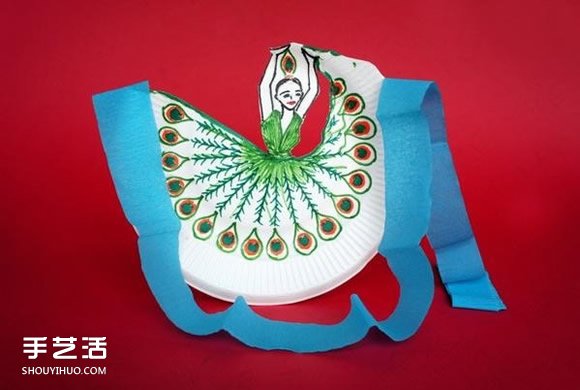 漂亮的兒童紙盤畫：跳孔雀舞的女孩手工制作 -  itrip.net.cn