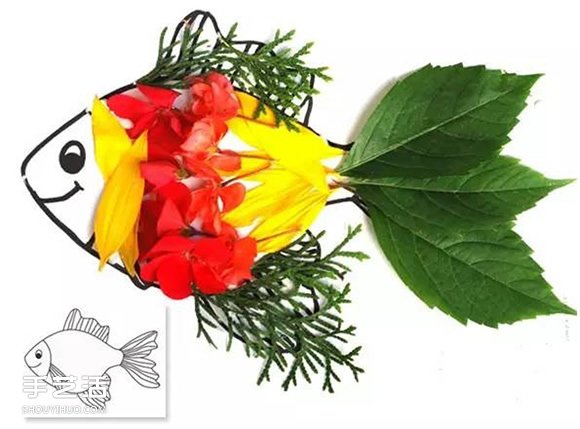 樹葉和花瓣貼畫制作圖片 鮮花葉子拼貼畫DIY -  itrip.net.cn