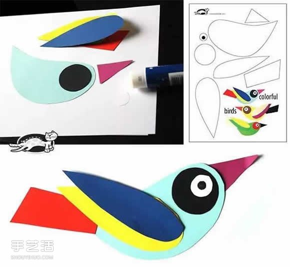 兒童剪紙貼畫小鳥圖片 幼兒園手工紙貼畫鳥 -  itrip.net.cn
