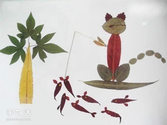 兒童樹葉貼畫動物圖片 動物的樹葉拼貼畫作品 -  itrip.net.cn