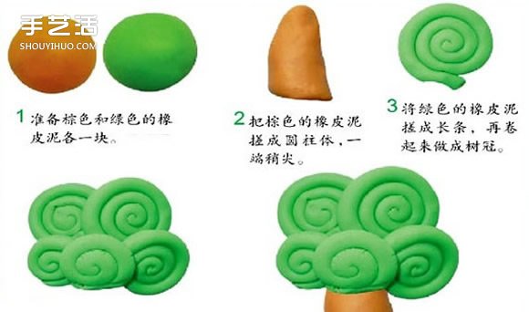 幼兒橡皮泥手工教程：大樹、圣誕樹和百合花 -  itrip.net.cn