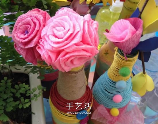 手工皺紋紙玫瑰花做法 玫瑰花皺紋紙花的折法 -  itrip.net.cn