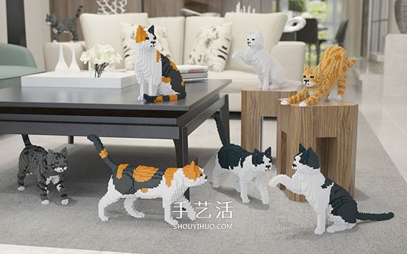 用迷你樂高積木DIY立體貓咪模型的作品圖片 -  itrip.net.cn