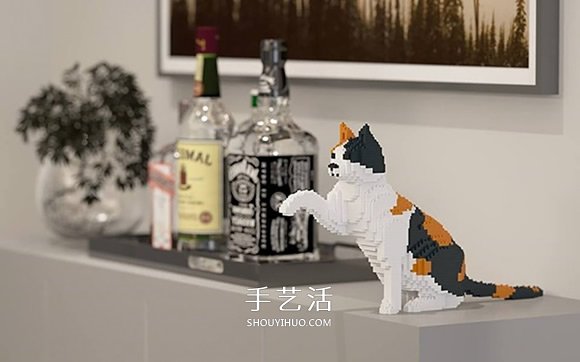 用迷你樂高積木DIY立體貓咪模型的作品圖片 -  itrip.net.cn