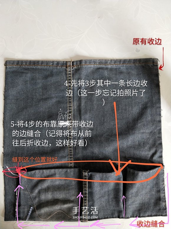 廢舊牛仔褲DIY制作壁掛收納袋的方法圖解 -  itrip.net.cn