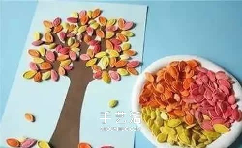 南瓜籽手工制作大樹 幼兒園簡單大樹拼貼畫 -  itrip.net.cn