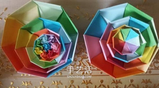 八角形紙盒的折法圖解 手工折紙彩虹盒子步驟 -  itrip.net.cn