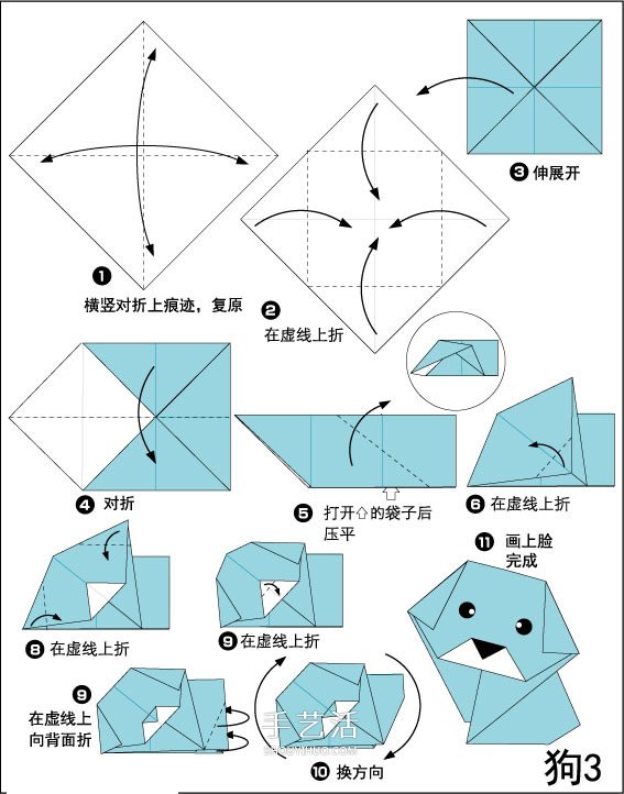 可愛小狗的折法步驟圖 簡單折紙狗狗的方法 -  itrip.net.cn