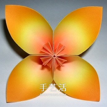 四瓣花的折紙方法圖解 六個組合成美麗花球 -  itrip.net.cn
