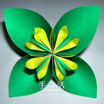 四瓣花的折紙方法圖解 六個組合成美麗花球 -  itrip.net.cn