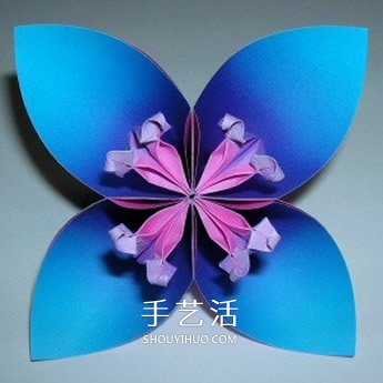 四瓣花的折紙方法圖解 六個組合成美麗花球 -  itrip.net.cn