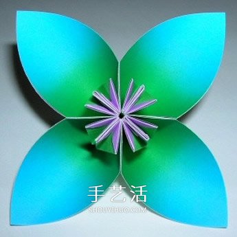 四瓣花的折紙方法圖解 六個組合成美麗花球 -  itrip.net.cn