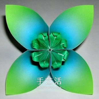 四瓣花的折紙方法圖解 六個組合成美麗花球 -  itrip.net.cn