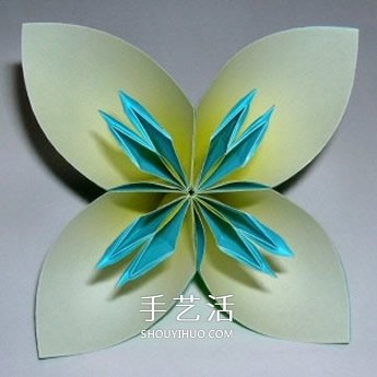 四瓣花的折紙方法圖解 六個組合成美麗花球 -  itrip.net.cn