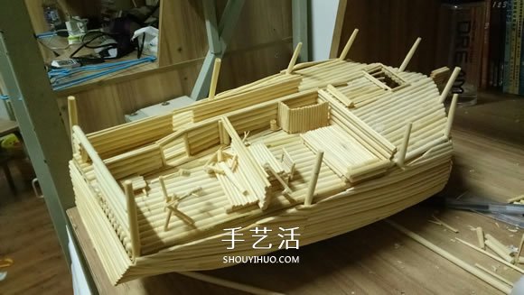 古代戰(zhàn)船模型手工制作 純以一次性筷子完成 -  itrip.net.cn